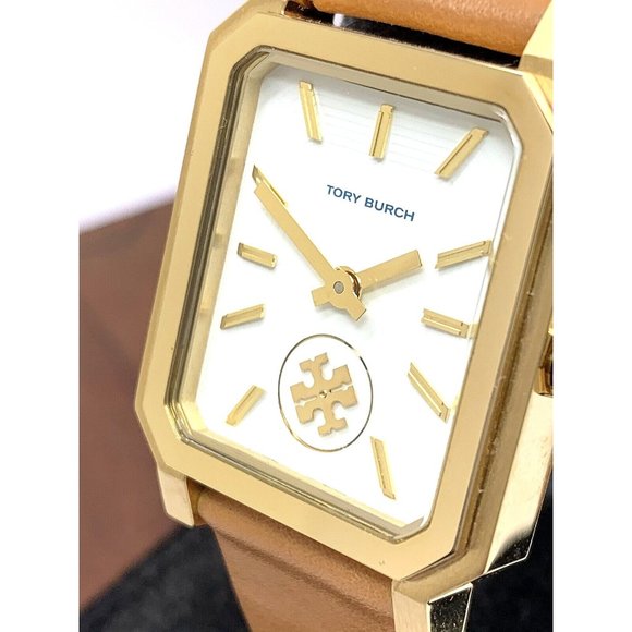 Tory Burch Women's Watch TBW1503 Tank Cream Dial Gold Quartz Brown Leather Band
